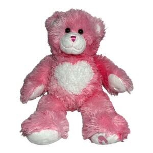 Build A Bear Pink White Teddy Bear Plush Kisses Fur You Heart Magnetic Paws Toy